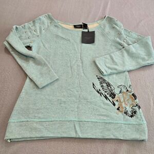 Harley-Davidson Sweatshirt Womens Large Mint Green Studded Eagle Graphic Biker